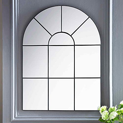 Biznest Enchanted Black Arched Window Mirror Large Black Window Style Wall Mirror 80X60