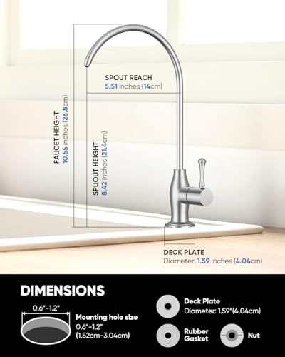 Image of WEWE Vintage Drinking Water Faucet, Lead-Free Stainless Steel Kitchen Water Filter Faucet for Reverse Osmosis System, Non-Air Gap RO Beverage Faucet, Brushed Nickel