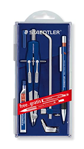 STAEDTLER Schnellverstellzirkel Set Mars comfort, inklusive Verlängerungsstange, Universaladapter, Ersatzteildose und Druckbleistift,Vorteils-Set, 552 02 PR1