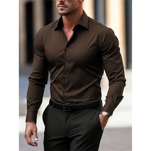 Men's Business Button Down Shirt Solid Color Long Sleeve Vacation Casual Button-Down Shirts2