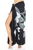 Back From Bali Womens Sarong Coverup Hand Painted Flower Swimsuit Wrap Skirt Beach Pareo with Coconut Clip (Frangipani Black)
