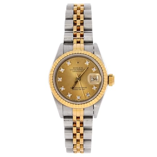 Pre-Loved Oyster Perpetual Datejust Automatic Watch Stainless Steel and Yellow Gold with Diamond Markers 26, Silver