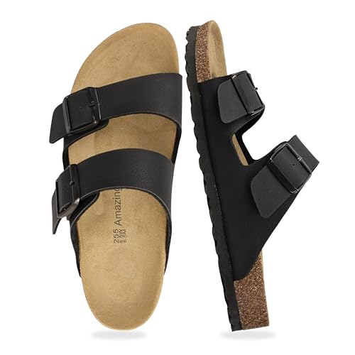 Men's Cork Footbed Slide Sandals, Arch Support Adjustable Buckle Cushioned Sandals, Comfy Summer Essentials