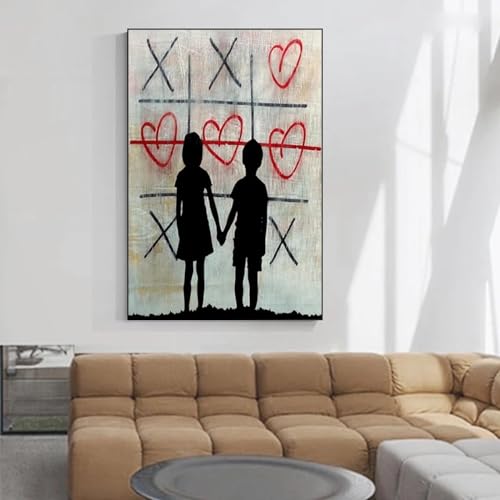 Tableau graffiti abstrait couple en toile déco salon 35x50 cm sans cadre