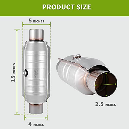 Autosaver88 2-Pack Universal Catalytic Converter, 2.5" Inlet/Outlet Catalytic Converter With Heat Shield, Stainless Steel Shell (Epa Compliant) #TOP1