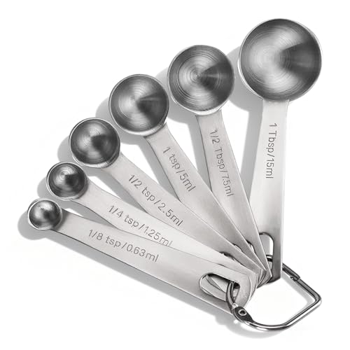6 Pcs Stainless Steel Measuring Spoons and Cups Set, Measuring Spoon for Dry and Liquid Ingredients, Premium Stainless Steel Measuring Spoons, Durable & Dishwasher Safe, for Cooking and Baking