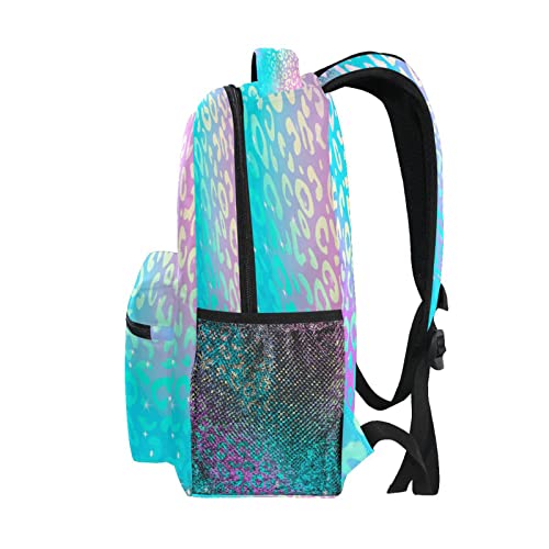 Dussdil Rainbow Shiny Leopard Kids Backpack Backpacks For Boys Girls Casual Daypack Back Pack 16 Inch Laptop Bag Double Zipper Travel Sports Bags With Adjustable Shoulder Strap #TOP3