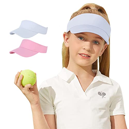 Century Star UPF 50+ Kids Visor Sun Hat Adjustable Girls High Ponytail Tennis Hat Sports Boys Running Golf Visor Cap 02Pcs White&Pink 6-12T