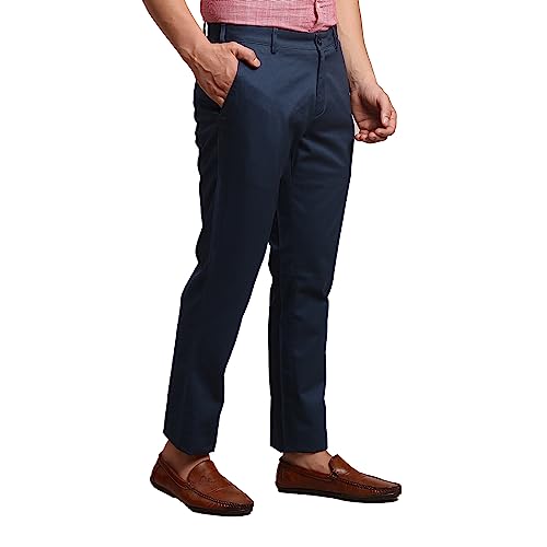 Image of Colorplus Men's Pure Cotton Solid Piece Dyed Pattern Contemporary Fit Flat Front Casual Trouser