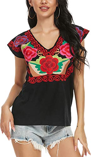 YZXDORWJ Women's Mexican Peasant Blouse Cotton Tops White Shirt2