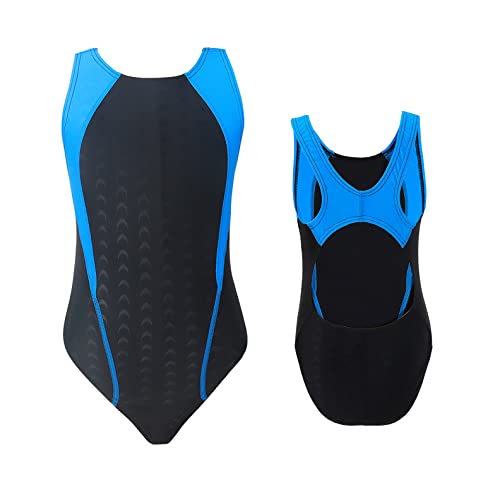 Image of Kids Girls Athletic Swimsuit One Piece Solid Swimwear for Practice and Competition in Black and Navy Bathing Suit
