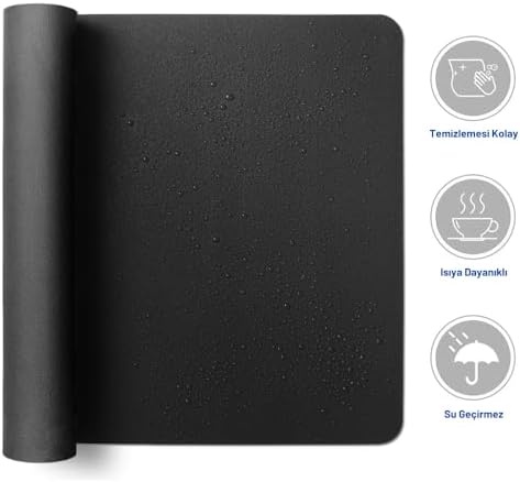 Black Deer PU Deri Mouse Pad Dikişli Kenar Dayanıklı Büyük Boy Çift Yönlü Kullanım Ofis Masa Matı Sümen (SİYAH, 70X30 L) - Görsel 5