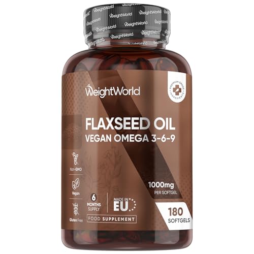 Flaxseed Oil Softgels - 180 Softgels - 1 a Day - 6 Months Supply - Cold-Pressed Omega 3 6 9 Capsules - ALA Linoleic & Oleic Acid - Vegan Non-GMO & Gluten-Free - Linseed Oil Supplement