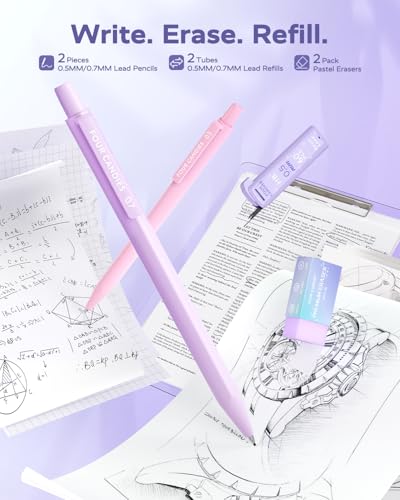 Image of Four Candies Aesthetic School Supplies, Gel Pens with Black Correction Tapes, Pastel Highlighters, Mechanical Pencils, Sticky Notes, Bible Study Supplies, Stationery with Case, Purple