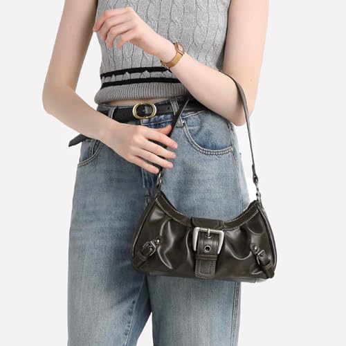 Women's Y2K Purse, Vintage PU Leather Goth Purse, Buckle Shoulder Purses, Punk Hobo Handbag Clutch Bag4