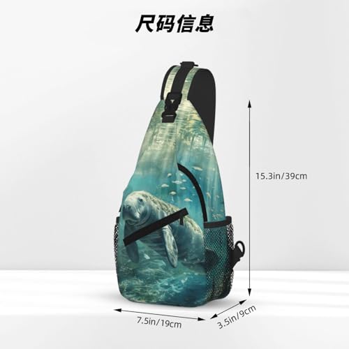Bolsa diagonal ligera con estampado de manatí y correa ajustable 4