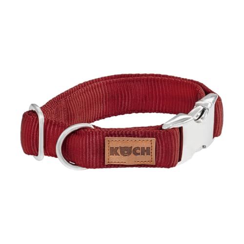 KOCH Alu- klick Hundehalsband Premium gepolstert, Made in Germany, hochwertige Verarbeitung, stufenlos verstellbar, Schnellverschluss Metallschnalle, rot/ S- 15mm | 25- 35cm