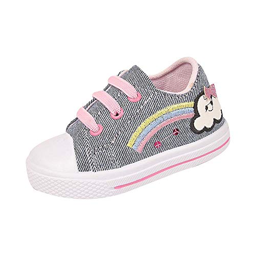 Tênis Infantil Feminino Bordado Arco Iris Cadarço Super Leve Jeans Claro 21/22