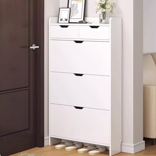 Meuble à chaussures étroit pour couloir avec 2 tiroirs rabattables