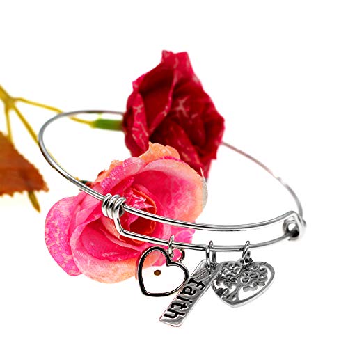 Image of Uloveido Stainless Steel Tree of Life Bangle Mustard Seed Pendant Faith Cuff Bracelet Gifts for Women Teen-Girls Y639