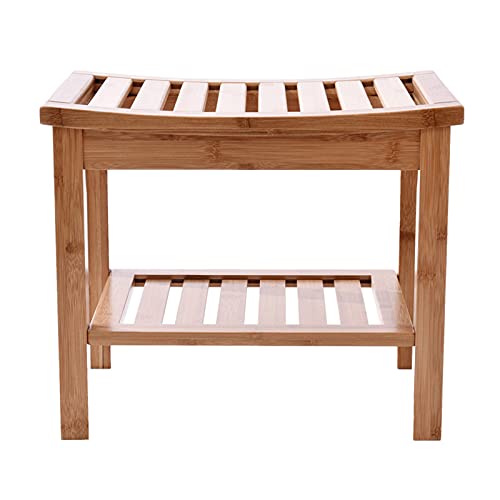 AMAZOM Banco Y Silla De Ducha De Bambú, Banco De Asiento De Ducha De Bambú Impermeable De 17", Taburete De Madera para Asiento De Baño, Interiores Y Exteriores Cover