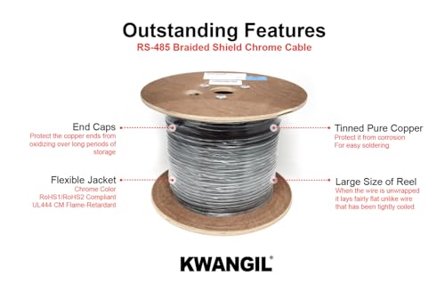 KWANGIL 24AWG 1Pr RS-485 Shielded Cable - Equal to Belden 9841, Str TC, PE Ins, OS+Drain+TC BRD, PVC JKT, 120 ohm for Low Voltage Analog Signals/Digital Control (Chrome 500FT) by KWANGIL - Image 3
