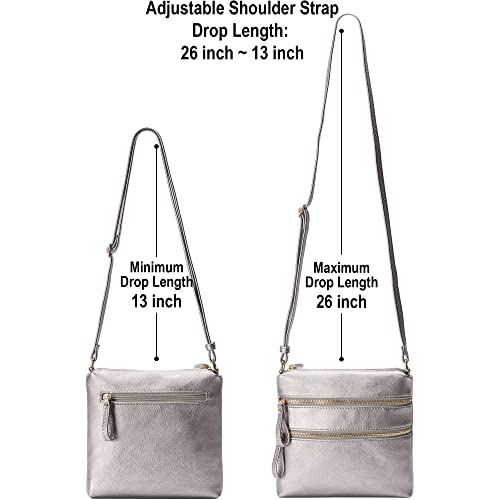 Solene Crossbody Bag Functional Multi Pocket Double Zipper Purse With Adjustable Strap-Wu085(Light Pewter) #TOP2