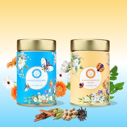 Image of Himalayan Firefly Combo Pure Chamomile and Ashwagandha Tea Monthly Pack | Herbal Floral and Root Loose Blend | Dried Flowers and Roots Infusion for Daily Beverage | Home Office Use | Pack of 2-100g