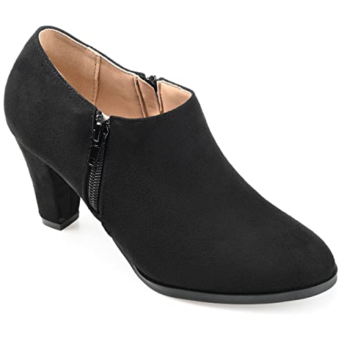 Journee Collection Women's Sanzi Low Cut Ankle Bootie, Faux Suede, Dual Zipper, 3 Inch Cone Heel, Black, 7.5 #TOP7