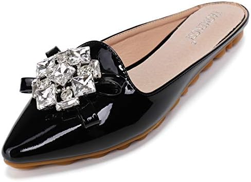 Cattle Shop Flat Slippers for Women Rhinestone Mules Pointed Toe Slip On Sandals Shoes Black, 9