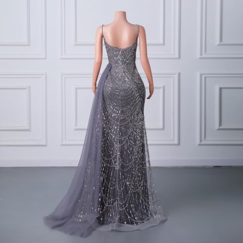 Pearls Spaghetti Straps Mermaid Evening Dress Side Slit Formal Prom Dress Wedding Bride Party Gown2