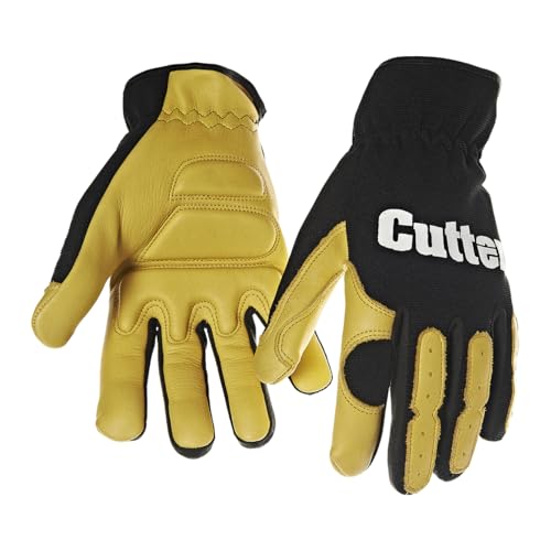 Cutter Strimmer & Trimmer Reduced Vibrations Safety Work Gloves, Deerskin Leather Enhanced Durability Safety Gloves, Forestry Gloves, Mens Womens Tough Gardening Gloves, Black - Size Large