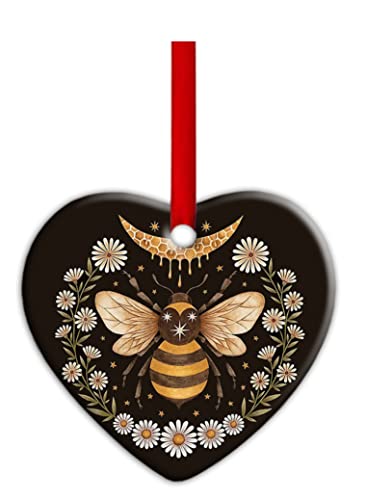 Christmas Ornaments,Christmas Tree Decorations, Heart Ceramic Ornaments For Christmas Tree Home Office Car Hanging Decor (Bee Floral) #TOP10