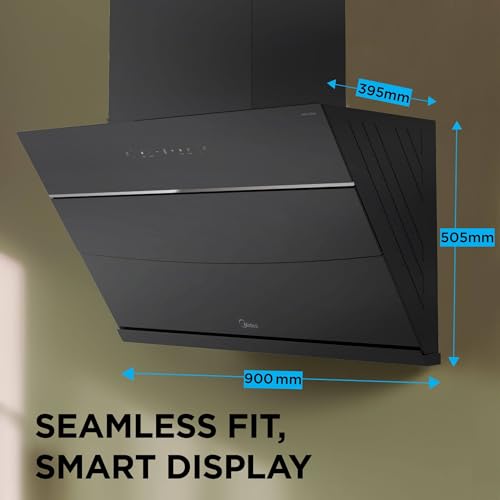 Image of Midea 90 cm 1800 m3 /hr BLDC, Filter-less, Wi-Fi enabled, intelli- Autoclean, 9 speed kitchen Chimney with 3 Yrs Product and 12 Yrs Motor Warranty, Free Installation Kit (Magnus Auto Clean), Black