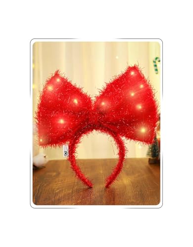 Uranian Light Up Big Bow Headbands Red Bow Headband LED Glitter Bowknot Hairbands Glowing Party Birthday Valentine's Day Hair Accessories for Women