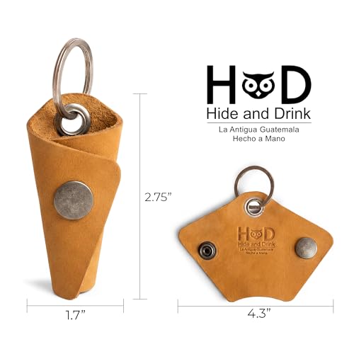 Image of Hide & Drink Full Grain Leather Wrap Keychain, Organizer Snap Closure, Key Ring Cover, Silencer Sleeve Key Holder for Men