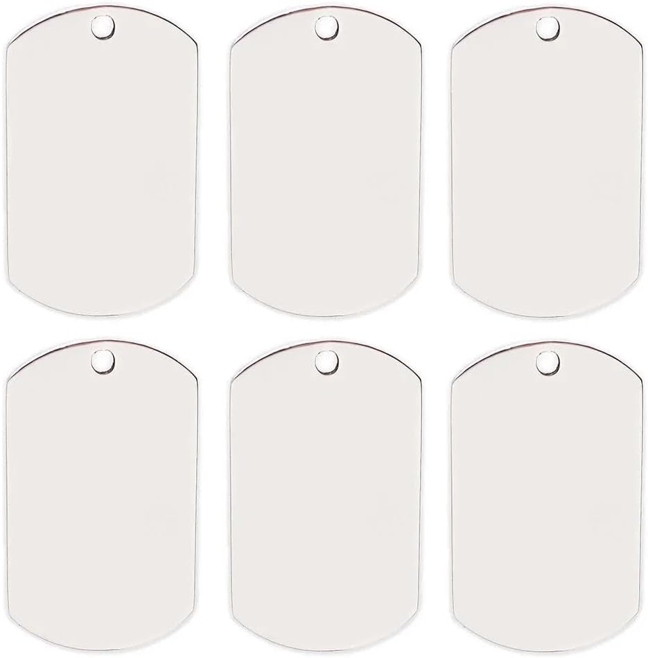 100 PCS Personalized Anti-Lost Tag Nameplate Blank Stainless Steel Tactical Tag Dog Cat ID Tag Engravable Pet Name Nameplate Pendant Keychain,Silver,M-45x27mm