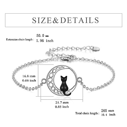 CRMAD Cat Anklet for Girls Sterling Silver Celtic Moon Anklet Gifts for Women Mother Daughter (Cat, 21.5+5cm) - Image 4