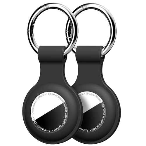 Linsaner [2 Pack] Case for AirTag 2nd Gen (2026) & 1st Gen, Silicone Holder Keychain Key Ring, Protective Cover for Air Tags, GPS Finder Accessories for Bags, Pets, Kids, Luggages, Black+Black
