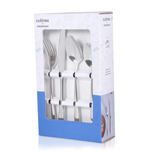 Image of Culinex Premium 18 /8 Stainless Steel, 20-Piece Cutlery Set | 6 All Purpose Spoon, 6 Fork, 6 Tea Spoon & 2 Table Knife | Silver Rustproof Flatware for Dining, Kitchen By thinKitchen