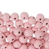  TOP-VIGOR Lot de 100 perles rondes en bois naturel coloré de 12 mm à grand trou pour loisirs créatifs, fabrication de bijoux et bracelets (rose)