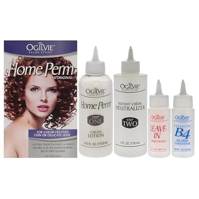 Ogilvie Salon Styles Home Perm The Original for Men & Women - For Color Treated, Thin, Delicate Hair - Lasting Smooth Curls & Waves Before & After Conditioners with Drip Guard- 1 Application Treatment