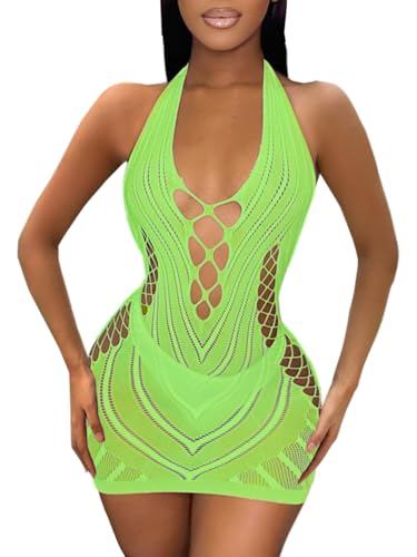 Buitifo Women Sexy Lingerie Dress One Piece Babydoll Nightwear Halter Mini Dresses (Green,One Size)
