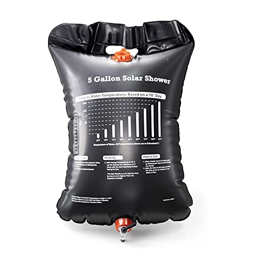 ASR Outdoor Compact Lightweight Camping Solar Heated Travel Shower Bag for Hiking and Boating with Temperature Chart, 5 Gallon Water Capacity