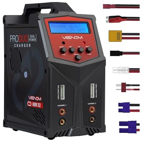 Venom Power Pro Duo LiPo Battery Charger - LCD Screen, Charging Leads - Balance Charger & Discharger for LiPo, LiHV, Li-Ion, Life, NiMH, NiCD, Pb Batteries - Power Supply for 1S- 6S, Drone & RC Cars Cover