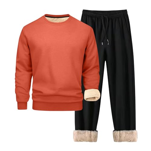 Mens 2 Piece Tracksuit Sets Winter Warm Casual Sherpa Lined Fleece Sweatshirts Drawstring Jogger Sweatpant Sweatsuits