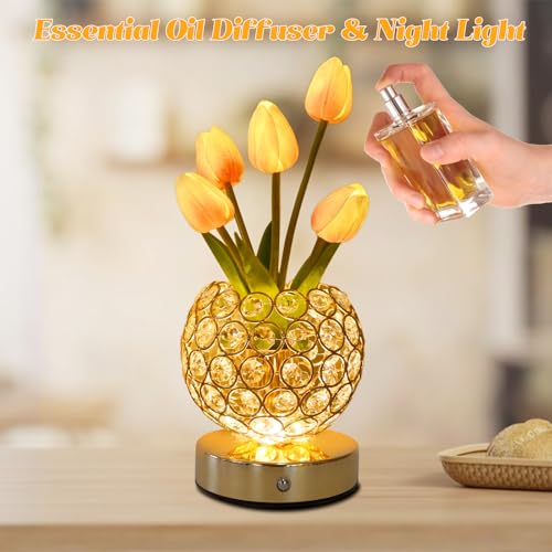 Tulip Crystal Flower Lamp Touch Lamp,Rechargeable Cordless Table Lamp, 3-Colour Infinitely Dimming Battery Powered Small Night Light,Gift for Mom for Valentine Day,Mothers Day,Xmas,Birthday (Pink) by Lumsoloire - Used condition - Image 6