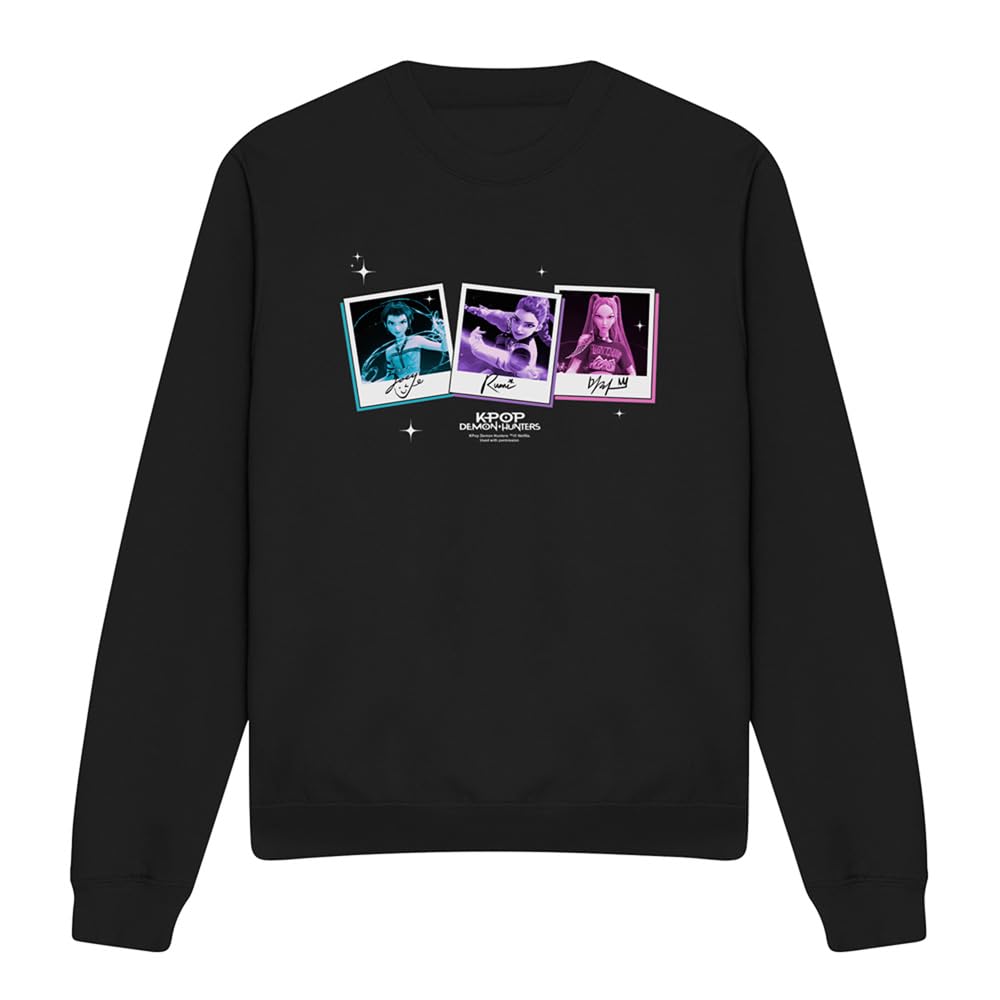 Netflix Unisex Black Kpop Demon Hunters Polaroids Sweatshirt, | Size: Medium