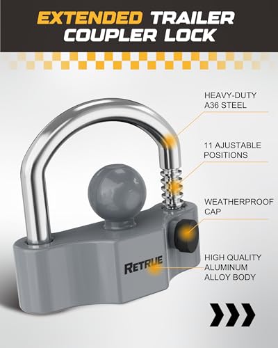 Image of RETRUE Heavy-Duty Universal Widened Coupler Lock Fits 2-5 /16 Inch Trailer Ball Locks Hitch Trailer Hitch Lock Adjustable Security Steel Fits 1-7 /8 Inch, 2 Inch, 2-5 /16 Inch Couplers, Upgraded Gray