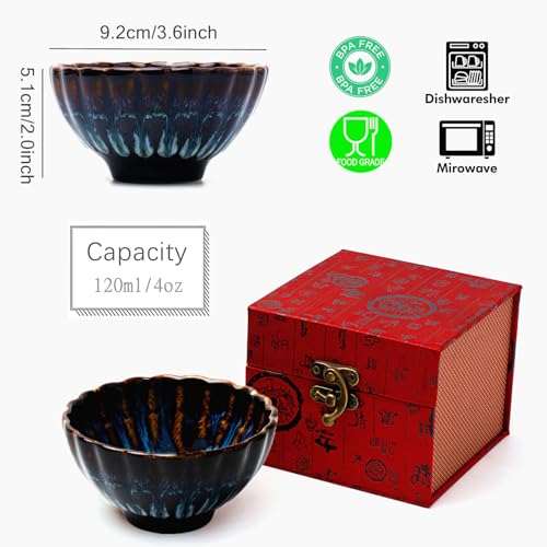 HOHCNA Jianzhan Tenmoku Tea Cup with Gold Peacock